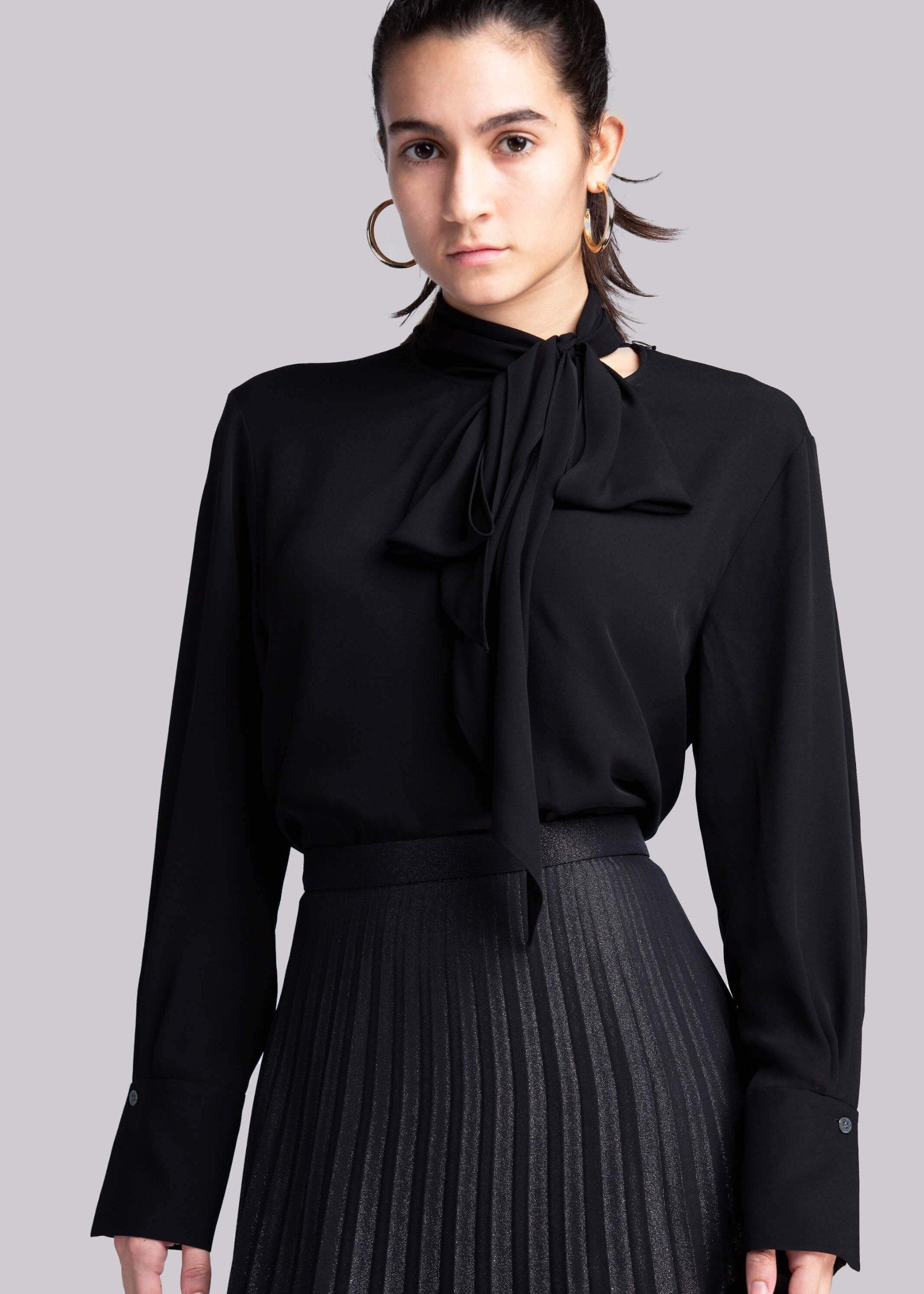 theory black silk blouse